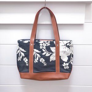 VINTAGE CELINE Hibiscus Print Denim Shoulder Bag